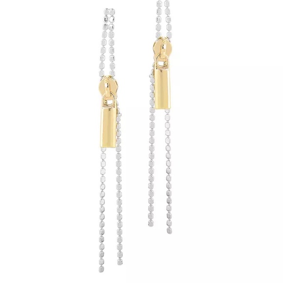 Zipper Tassel Silver and Gold Two-Tone Earrings - Picture 4 of 6